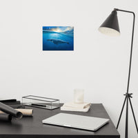 Dreamy Blue Whale Ocean Sunset Glory Rays Loose Wall Art Print
