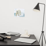 Giant White Polar Bear Walking On Icy Lake Loose Wall Art Print