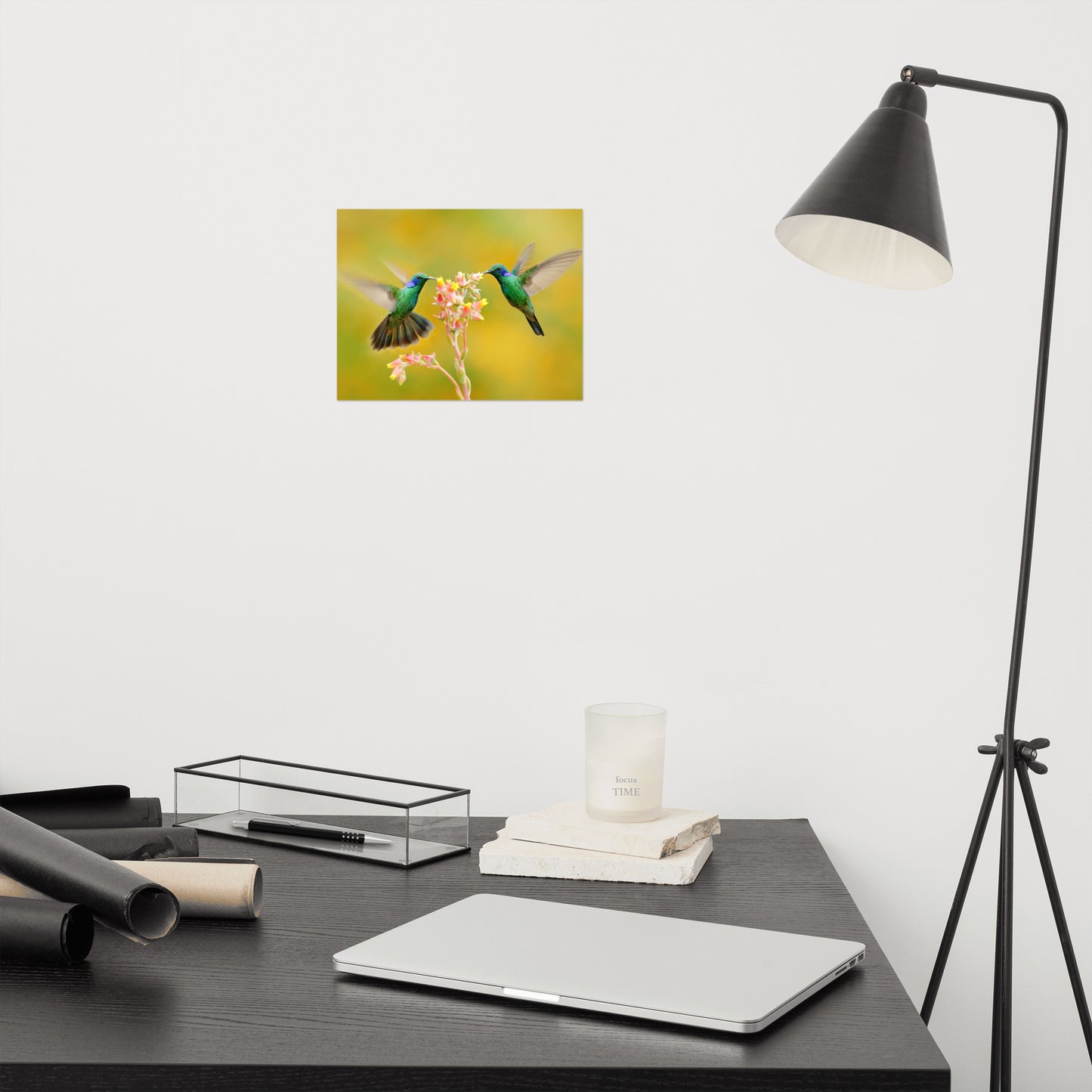 Hummingbirds with Little Pink Flowers Loose Wall Art Print